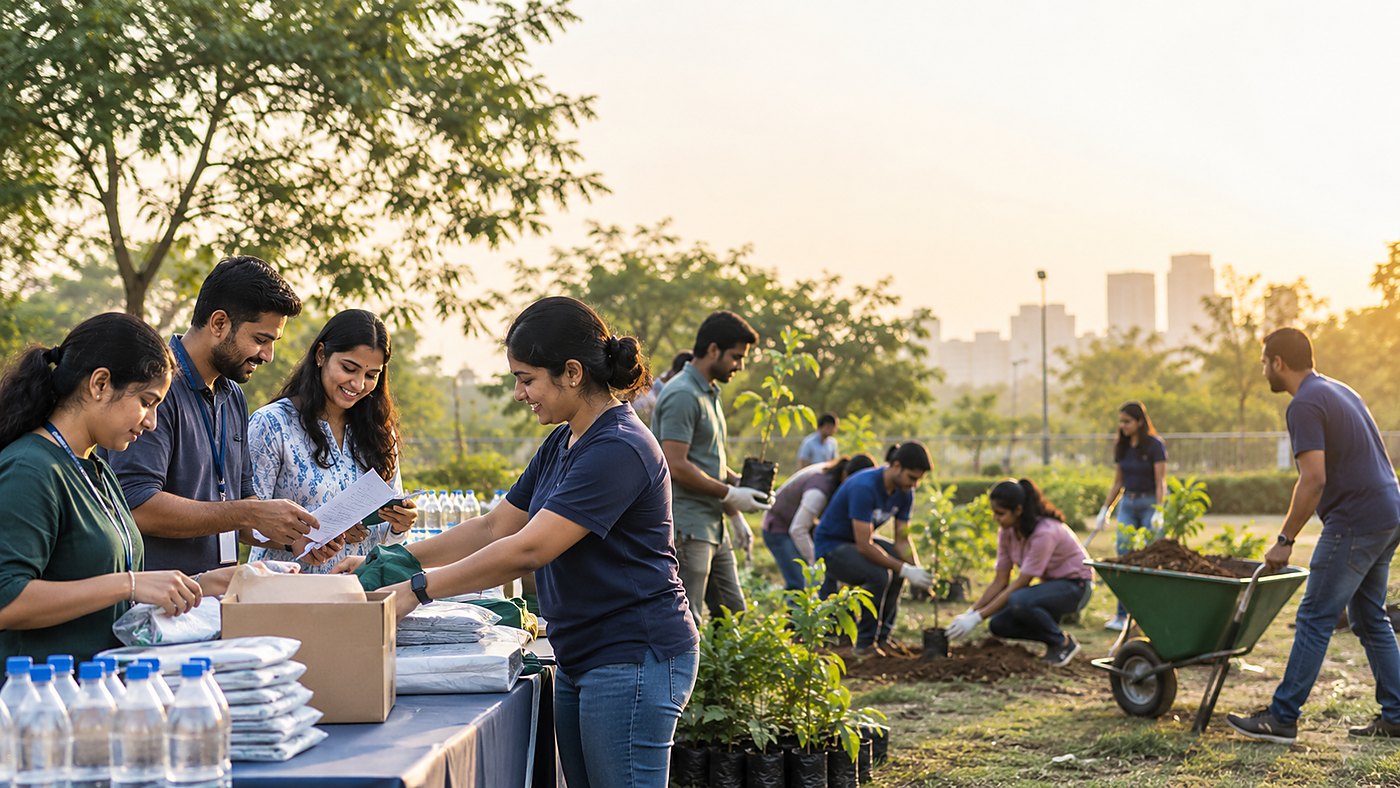 Volunteers registering at a Foundation plantation drive